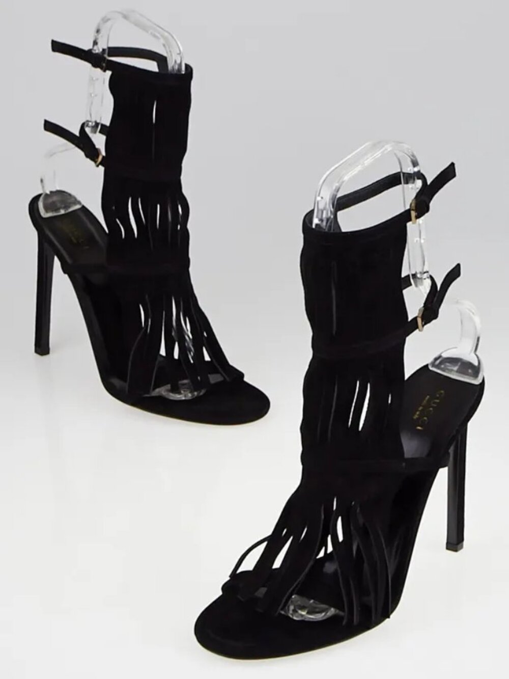 GUCCI Black Suede Fringe Becky Sandals